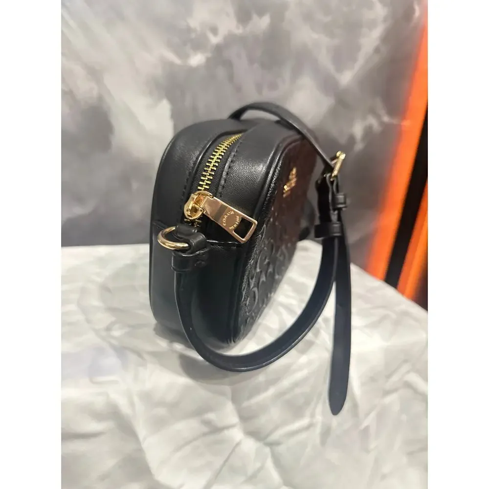 Coach Mini Jamie Camera Bag In Signature Leather Black Embossed Crossbody Bag